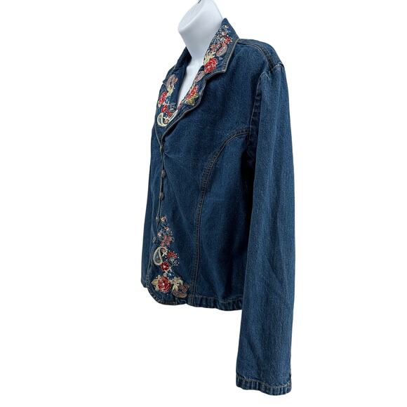 Gordon James Jean Jacket Sz XL Dark Wash Denim Floral Paisley Embroidered Blazer - Picture 8 of 12
